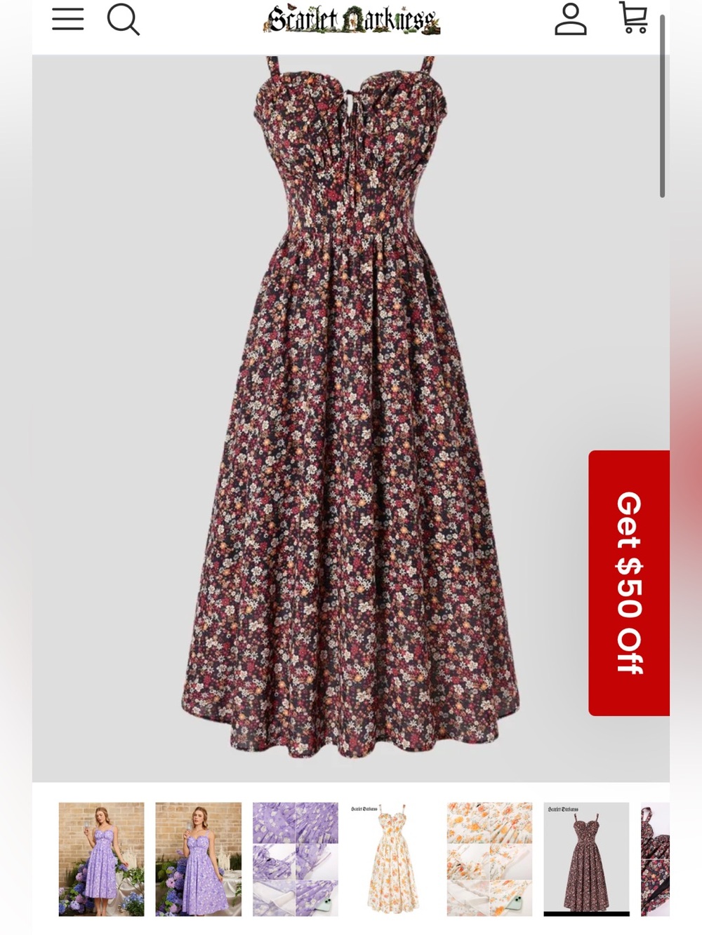 Scarlet Darkness fall floral milkmaid style midi dress with sweetheart neck